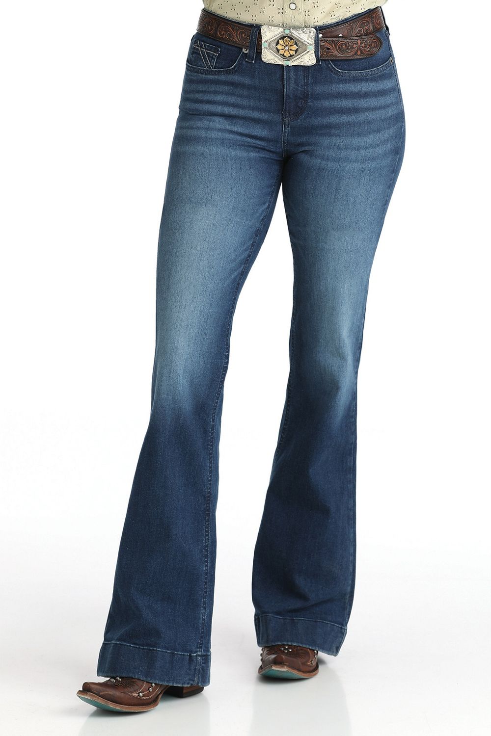 CRUEL GIRL WOMEN'S MILA MODERATE RISE STRETCH TROUSER - DARK STONEWASH