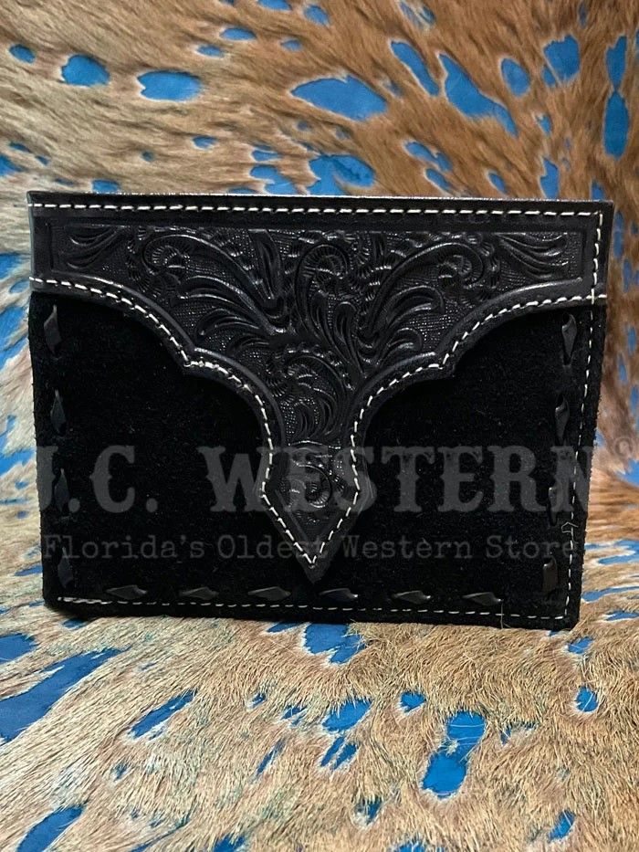 3D MEN'S BIFOLD WALLET - BLACK SUEDE/TOOLING