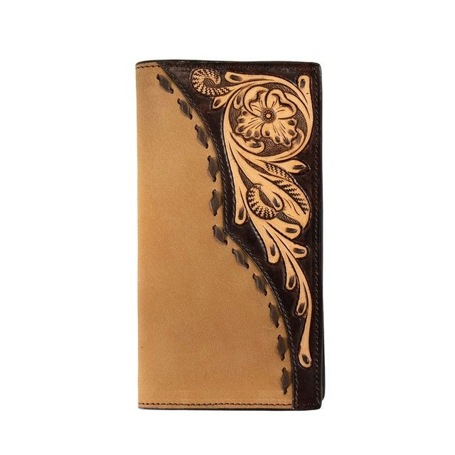 3D BELT CO. RODEO WALLET - ROUGHOUT/TOOLED FLORAL/BUCKSTITCH