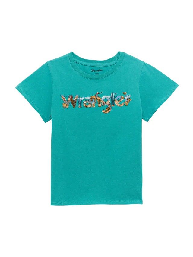 WRANGLER GIRLS' SHORT SLEEVE LOGO GRAPHIC TEE - TURQUOISE