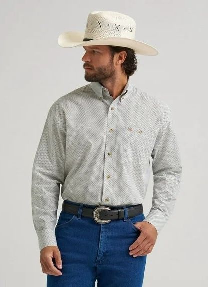 WRANGLER MEN'S LONG SLEEVE CLASSIC BUTTON SHIRT - WHITE
