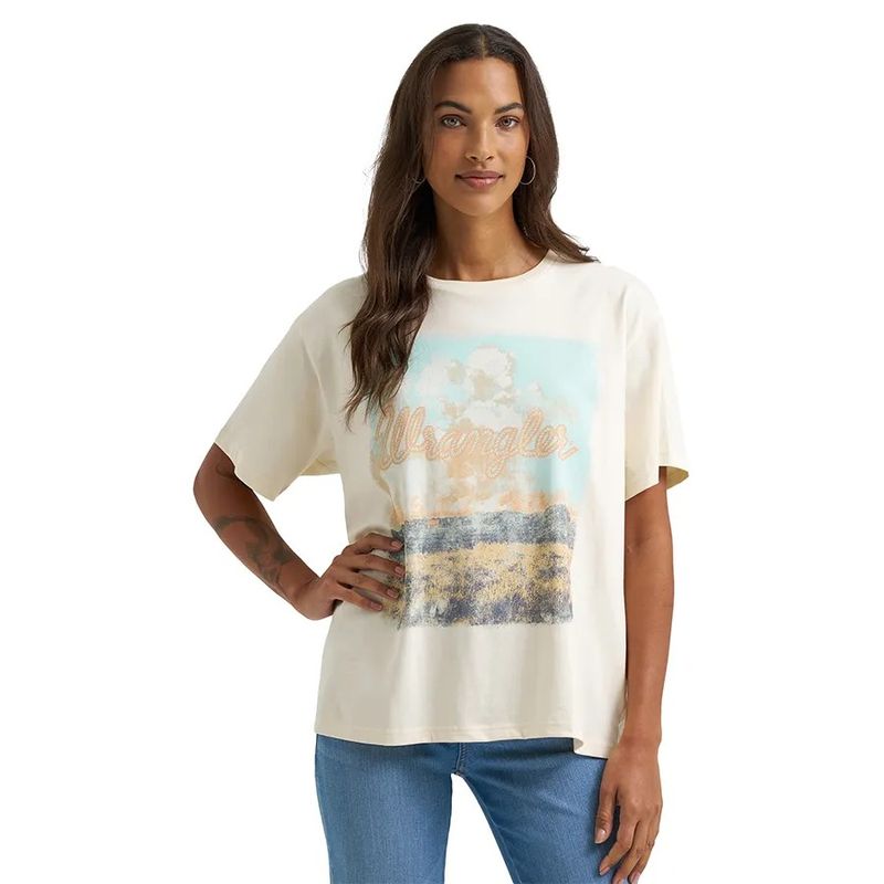 WRANGLER WOMEN'S SHORT SLEEVE GRAPHIC TEE - ANTIQUE WHITE