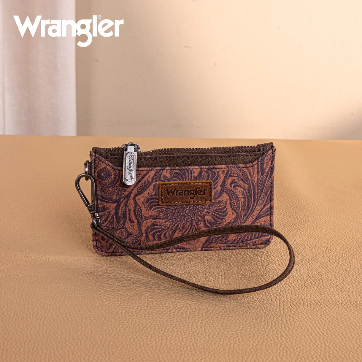 WRANGLER CARD CASE - VINTAGE FLORAL VELVET - COFFEE