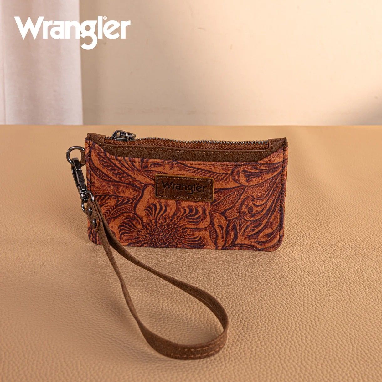 WRANGLER CARD CASE - VINTAGE FLORAL VELVET - BROWN