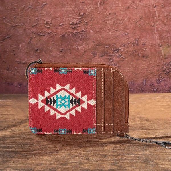WRANGLER CARD CASE -SOUTHWEST PRINT, COLOR: BURGUNDY