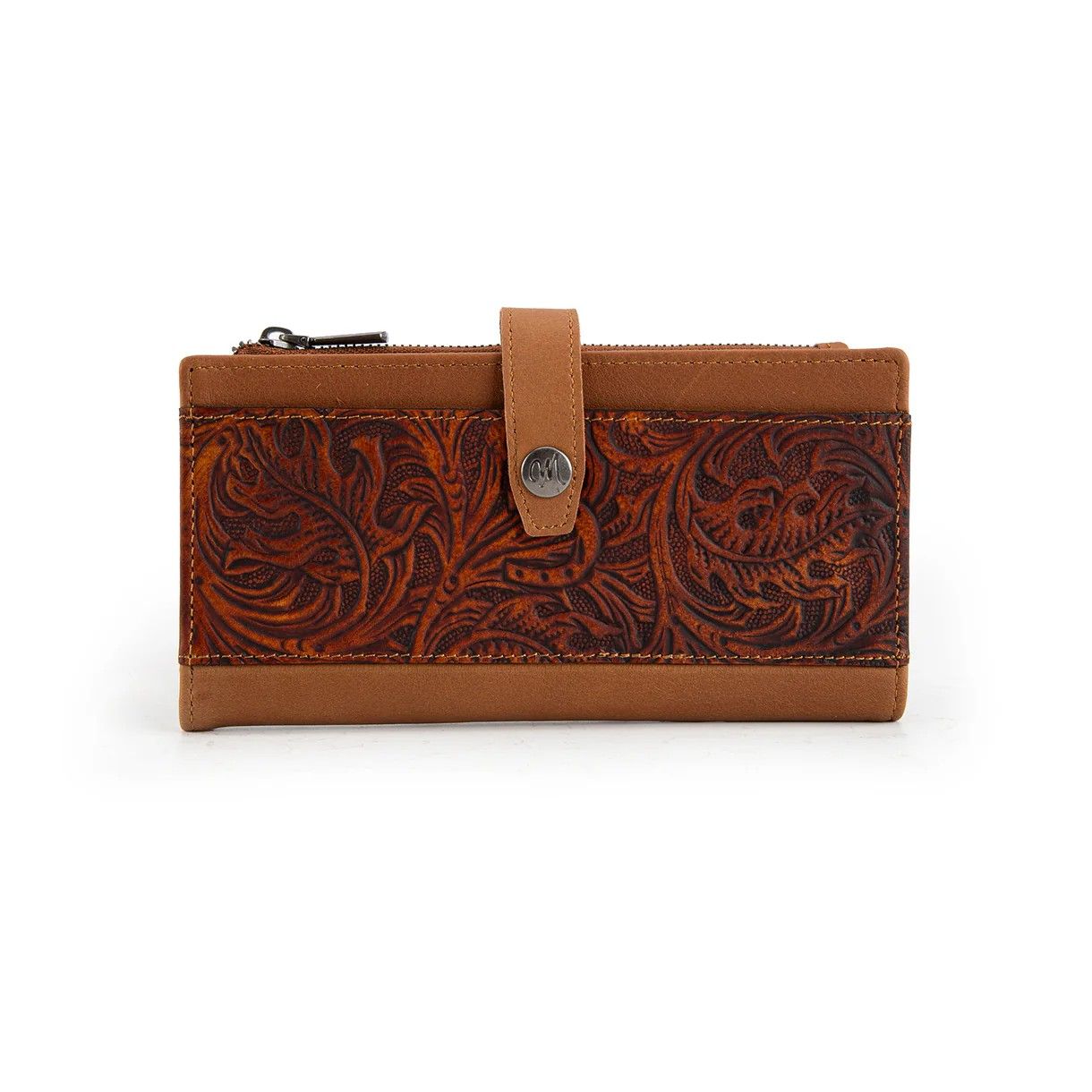 MONTANA WEST WALLET FLORAL TOOLED - BROWN