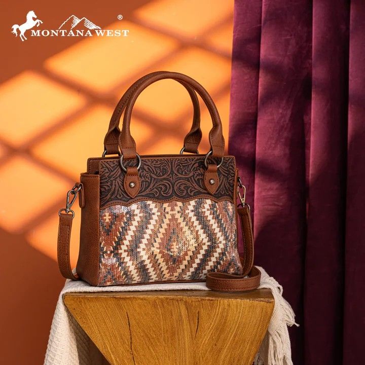 MONTANA WEST PURSE TOOLED AZTEC - BROWN