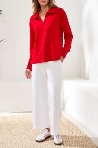TRIBAL WOMEN'S TECHNO LUX LONG SLEEVE JOHNNY COLLAR TOP - SANGRIA, COLOR: SANGRIA, SIZE: S