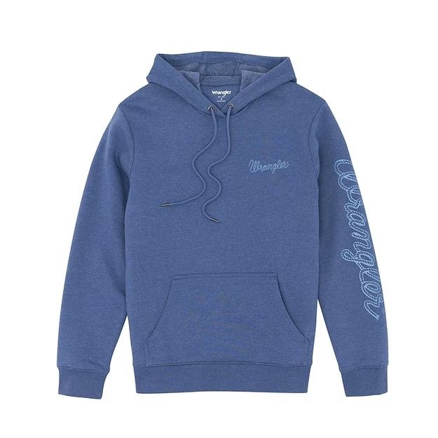 WRANGLER MEN'S LOGO REGULAR FIT HOODED SWEATSHIRT - DARK DENIM