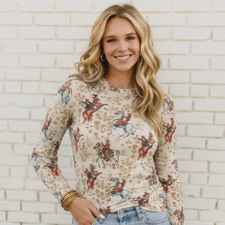TURQUOISE HAVEN WOMEN'S LONG SLEEVE COWBOY MESH SHIRT - IVORY