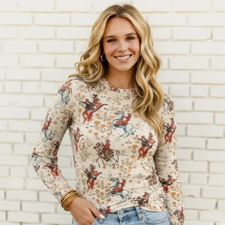 TURQUOISE HAVEN WOMEN'S LONG SLEEVE COWBOY MESH SHIRT - IVORY