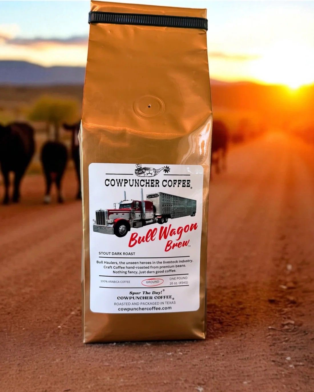 COWPUNCHER COFFEE "BULL WAGON BREW" GROUND STOUT DARK ROAST COFFEE