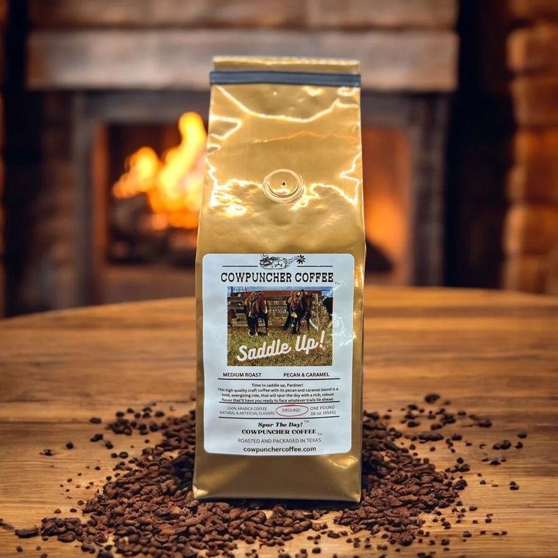 COWPUNCHER COFFEE "SADDLE UP" GROUND MEDIUM ROAST COFFEE - PECAN &amp; CARAMEL