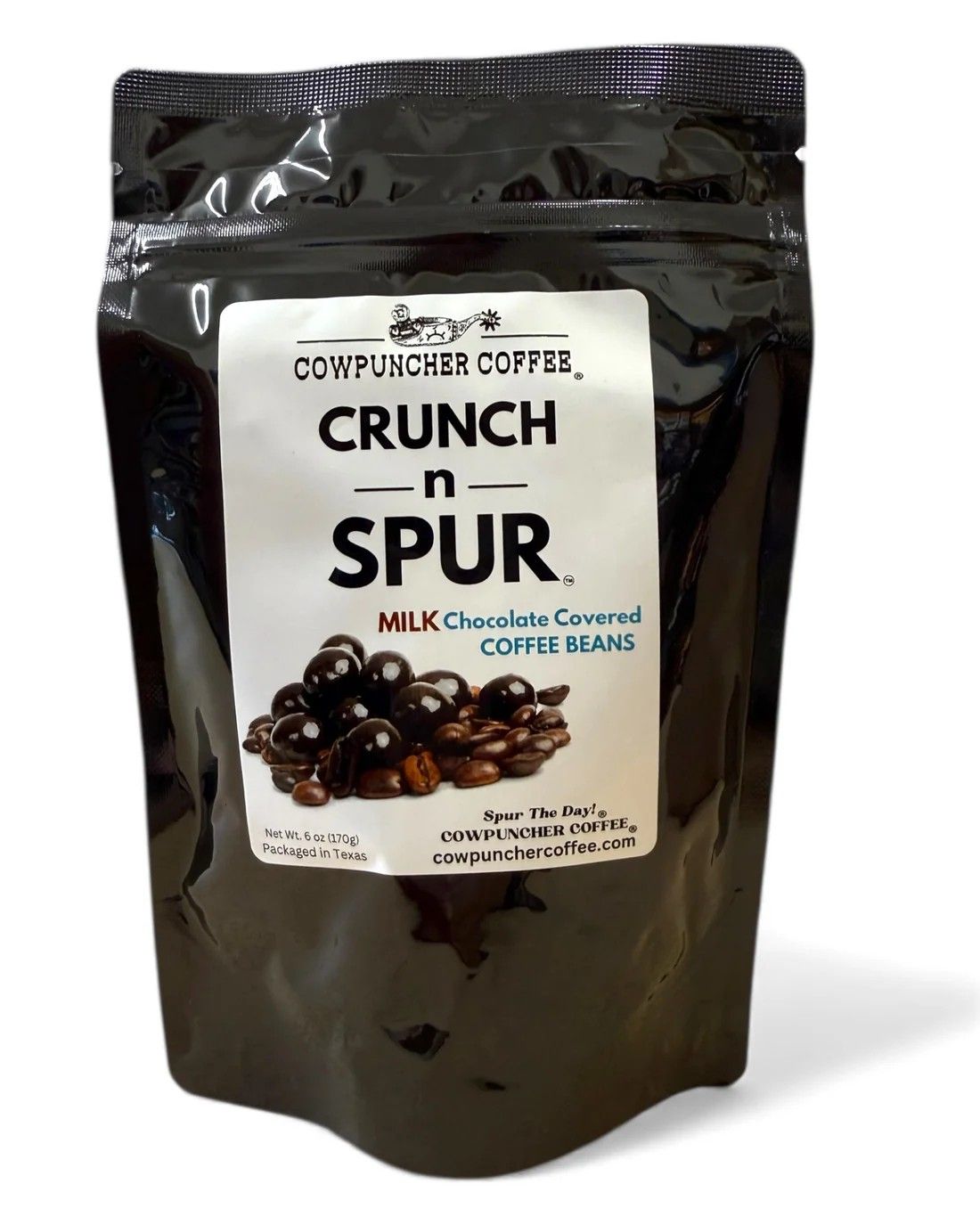 COWPUNCHER COFFEE "CRUNCH N SPUR" MILK CHOCOLATE COVERED COFFEE BEANS
