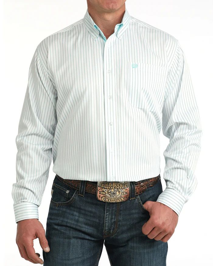CINCH MEN'S LONG SLEEVE TENCEL STRIPED BUTTON SHIRT - WHITE