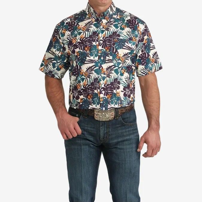 CINCH MEN'S SHORT SLEEVE ARENAFLEX BUTTON SHIRT - CREAM
