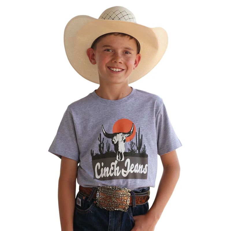 CINCH BOYS' SHORT SLEEVE TEE SHIRT - GREY
