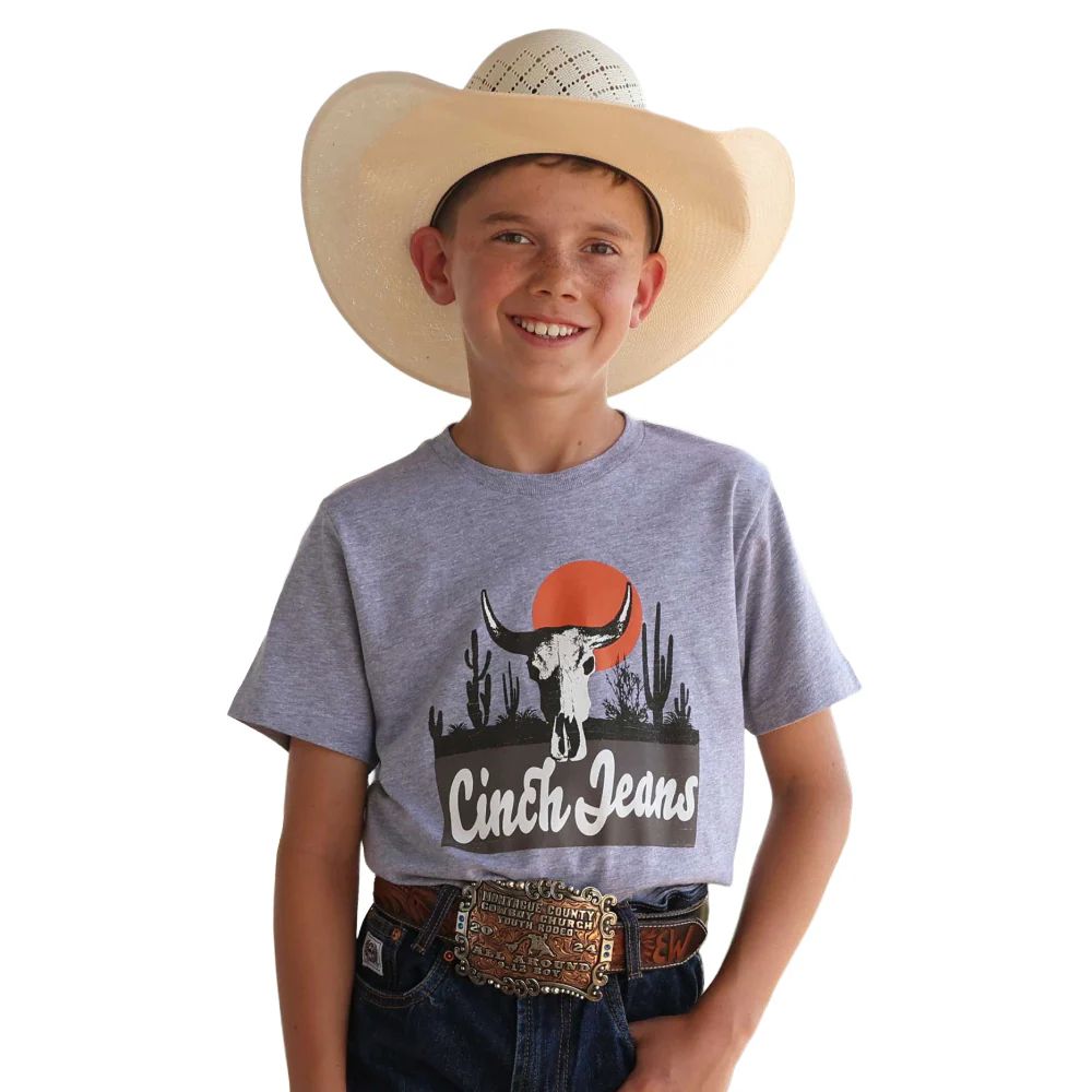 CINCH BOYS' SHORT SLEEVE TEE SHIRT - GREY