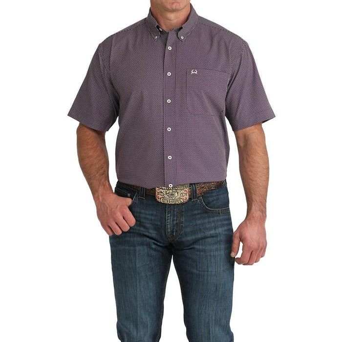 CINCH MEN'S SHORT SLEEVE ARENAFLEX BUTTON SHIRT - PURPLE