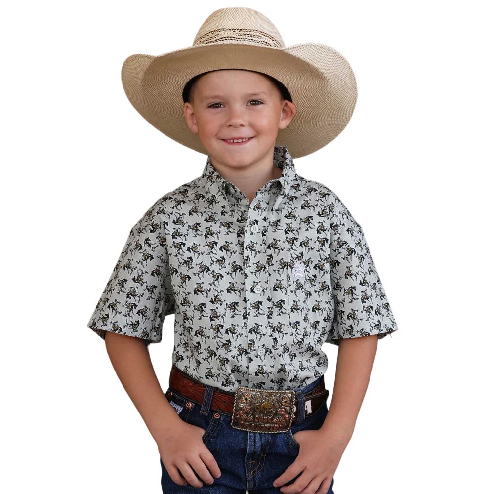 CINCH BOYS' SHORT SLEEVE BUTTON SHIRT - GREY