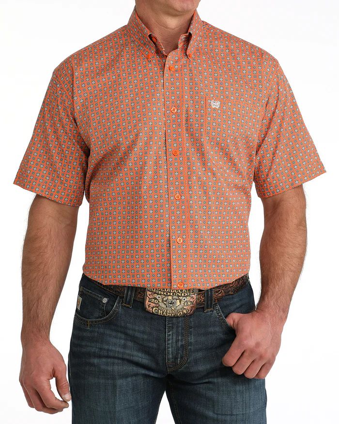 CINCH MEN'S SHORT SLEEVE BUTTON SHIRT - ORANGE