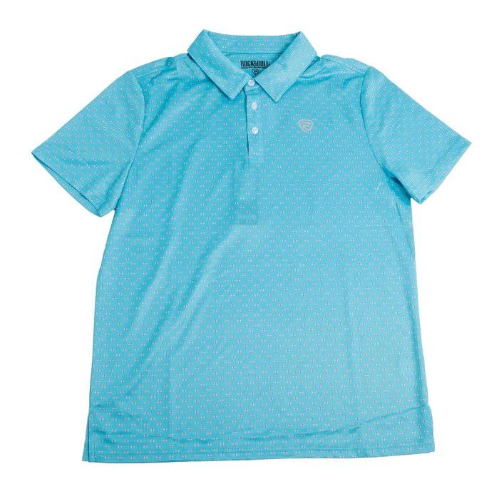 ROCK &amp; ROLL DENIM MEN'S SHORT SLEEVE GEO ALL OVER PRINTED POLO - PEACOCK
