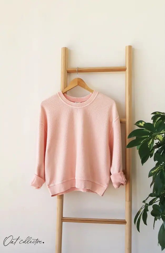 OAT COLLECTIVE PREMIUM BASIC CROPPED THERMAL VINTAGE CREW SWEATSHIRT - URBAN PINK