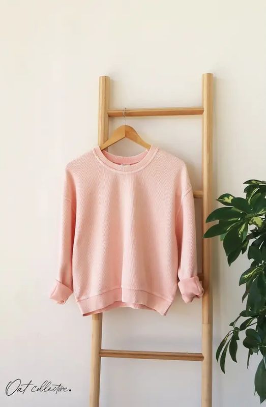 OAT COLLECTIVE PREMIUM BASIC CROPPED THERMAL VINTAGE CREW SWEATSHIRT - URBAN PINK