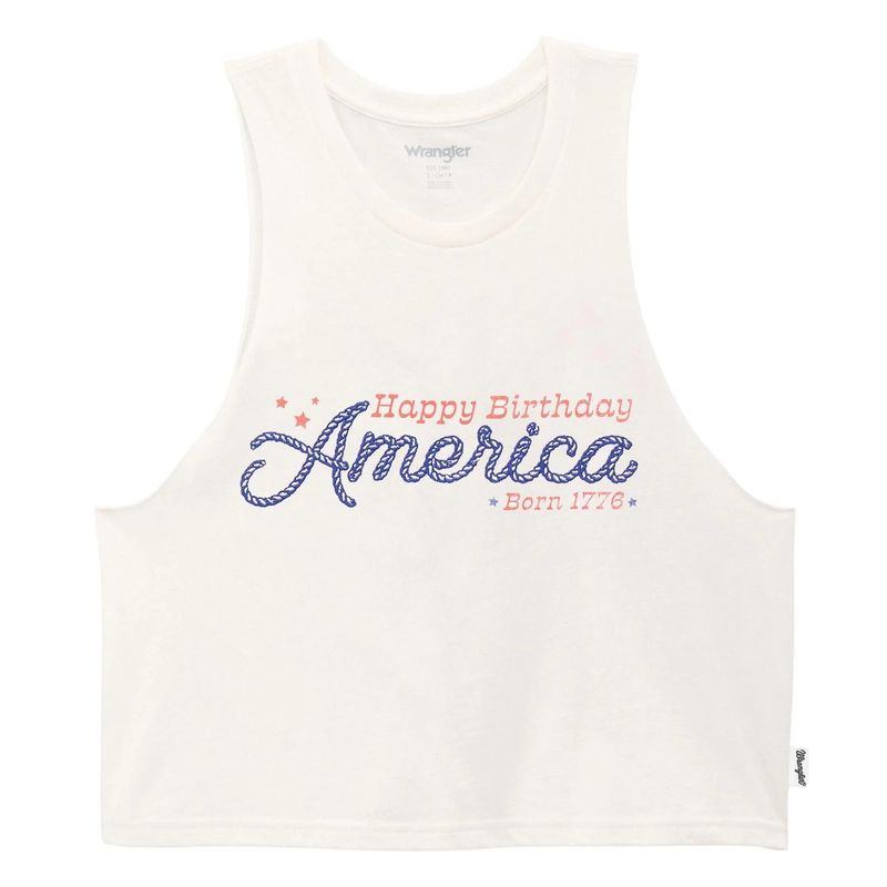 WRANGLER WOMEN'S FESTIVAL GRAPHIC CROP TANK TOP - BRIGHT WHITE