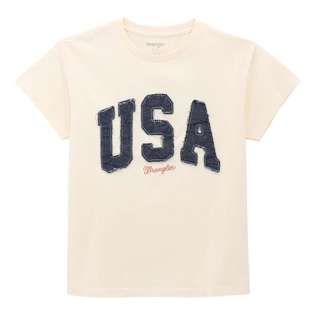 WRANGLER WOMEN'S RETRO SHORT SLEEVE PATCHWORK TEE SHIRT - EGRET