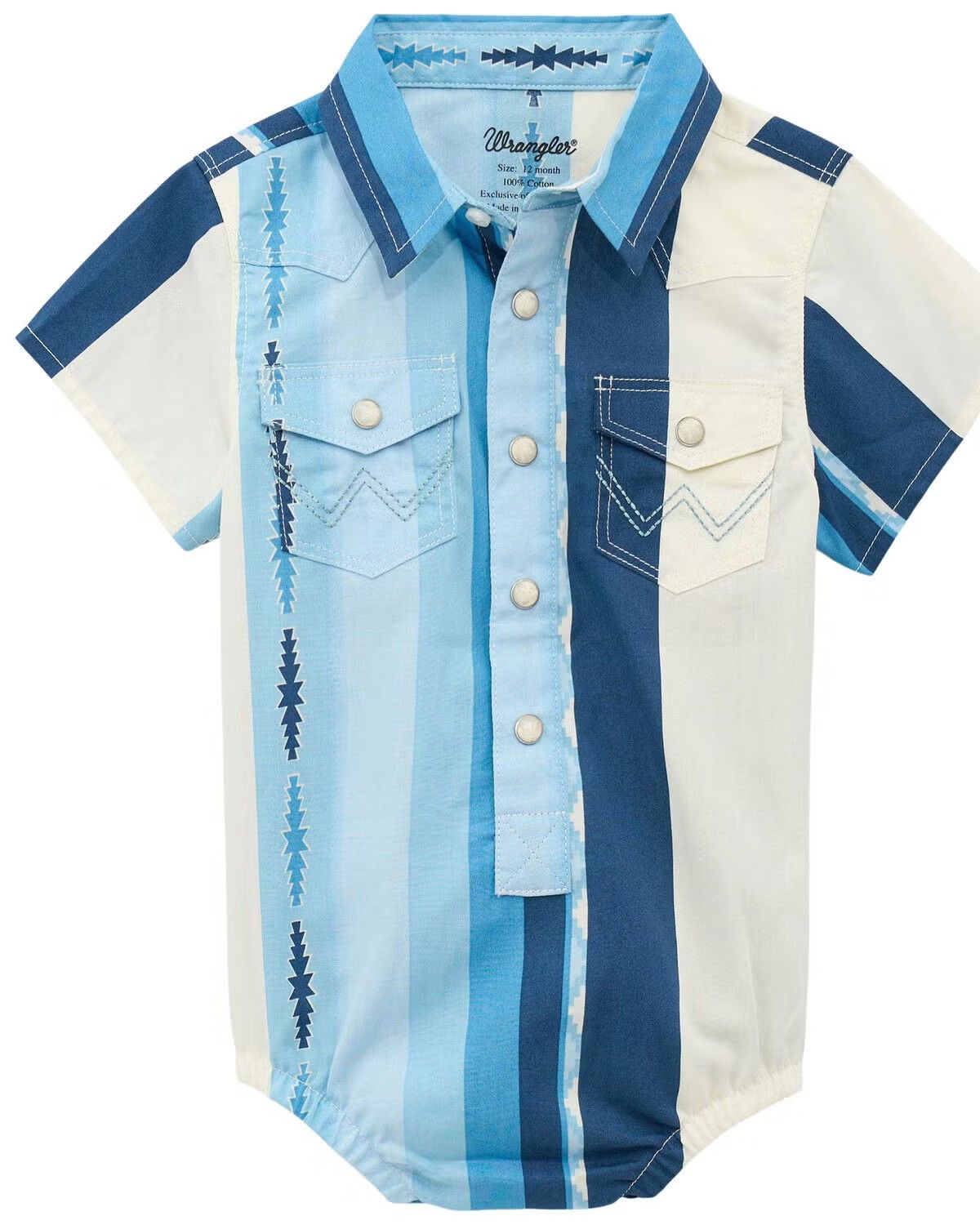WRANGLER INFANT BOYS' SHORT SLEEVE PEARL SNAP ONESIE SHIRT - BLUE MULTI