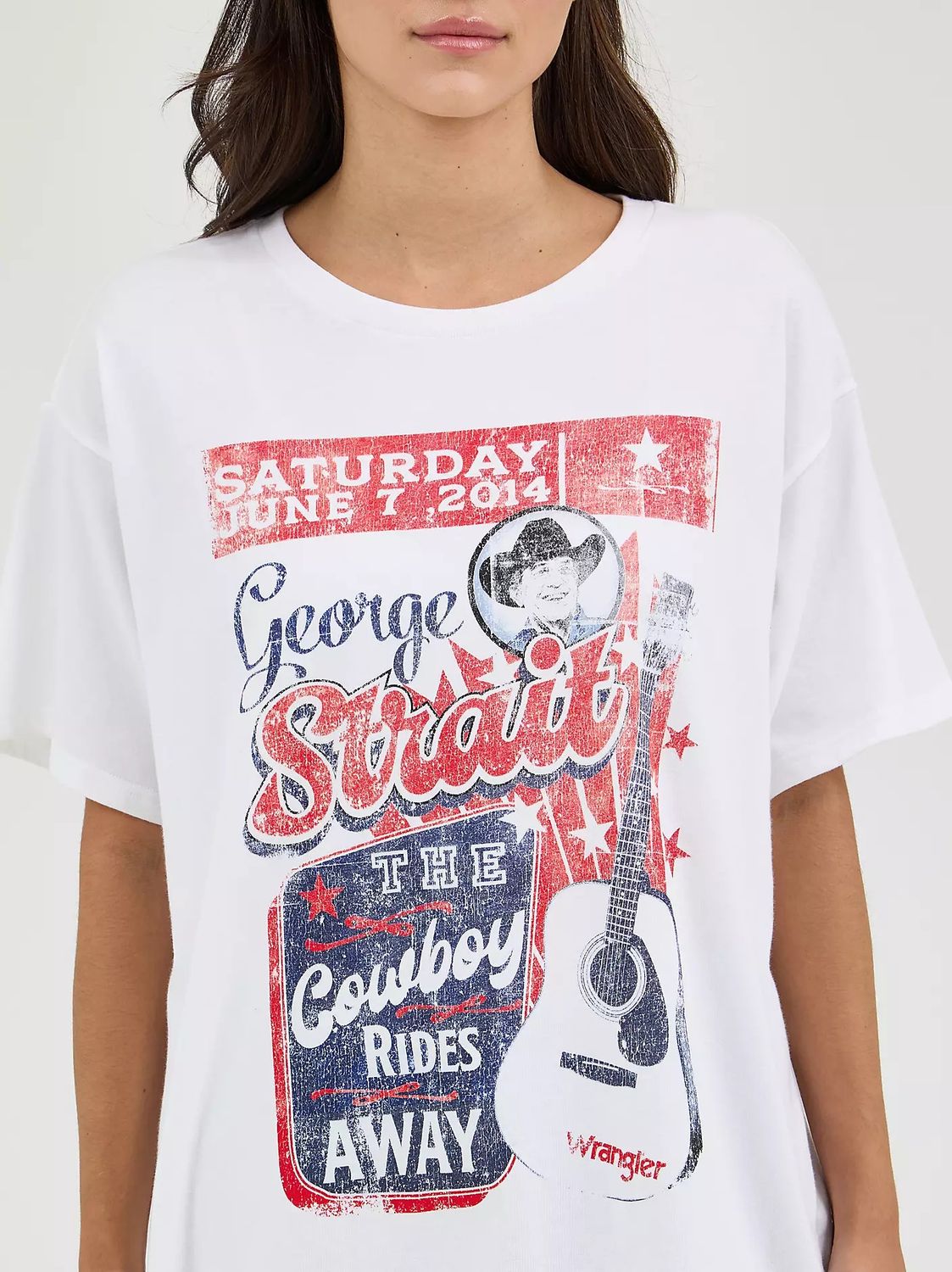 WRANGLER WOMEN'S SHORT SLEEVE OVERSIZED GEORGE STRAIGHT GRAPHIC TEE SHIRT - BRIGHT WHITE