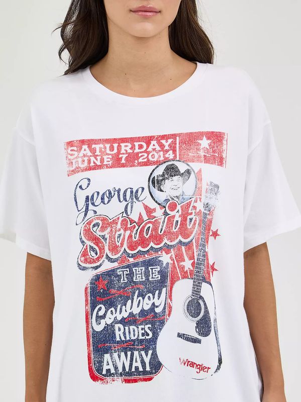WRANGLER WOMEN'S SHORT SLEEVE OVERSIZED GEORGE STRAIGHT GRAPHIC TEE SHIRT - BRIGHT WHITE