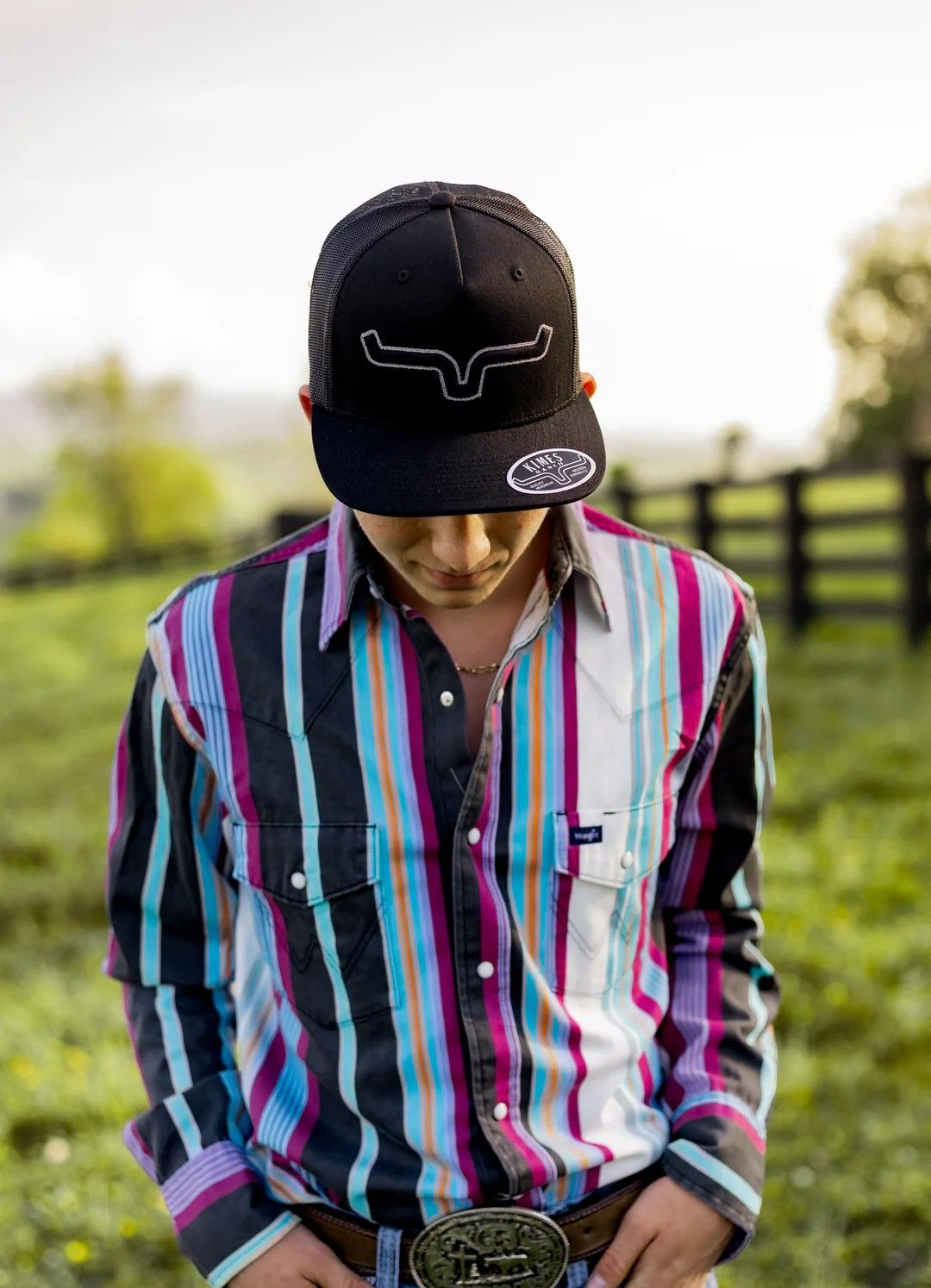 WRANGLER MEN'S LONG SLEEVE VINTAGE PEARL SNAP SHIRT - BLUE MULTI STRIPE