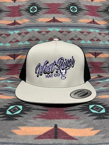 WEST RIVER HAT CO. SHARP SHOOTER SNAPBACK TRUCKER CAP - GREY/BLACK/PURPLE