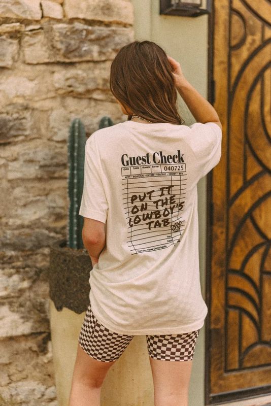 RODEO HIPPIE WOMEN'S SHORT SLEEVE GUEST CHECK TEE SHIRT - NATURAL