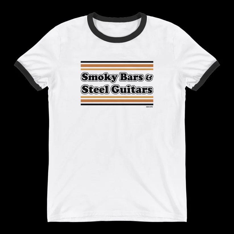 RODEO HIPPIE WOMEN'S SHORT SLEEVE SMOKY BARS &amp; STEEL GUITARS TEE SHIRT - WHITE