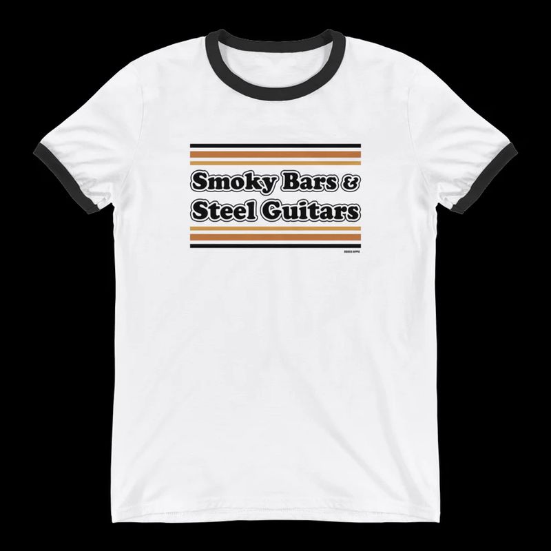 RODEO HIPPIE WOMEN'S SHORT SLEEVE SMOKY BARS &amp; STEEL GUITARS TEE SHIRT - WHITE