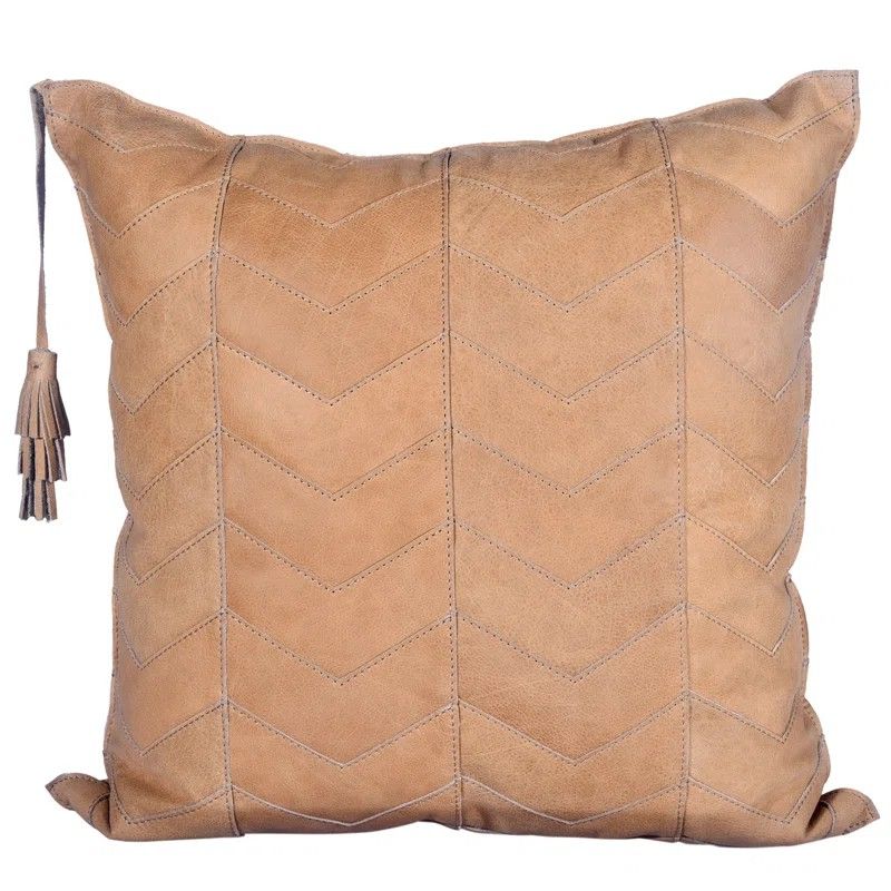 PASEO ROAD GENUINE LEATHER CHEVRON TASSELED THROW 20"X20" PILLOW