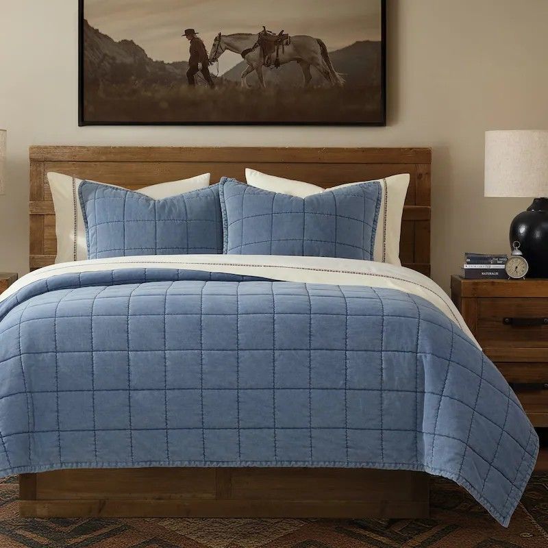 PASEO ROAD STONEWASHED DENIM FULL/QUEEN SIZE 3-PIECE QUILT SET