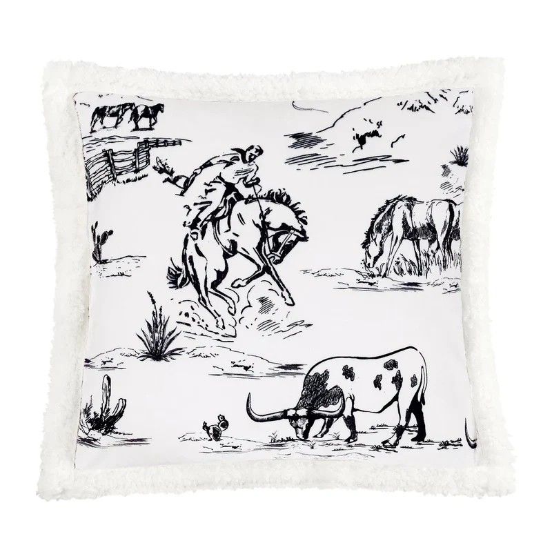 PASEO ROAD RANCH LIFE WESTERN TOILE CAMPFIRE SHERPA 18"X18" PILLOW