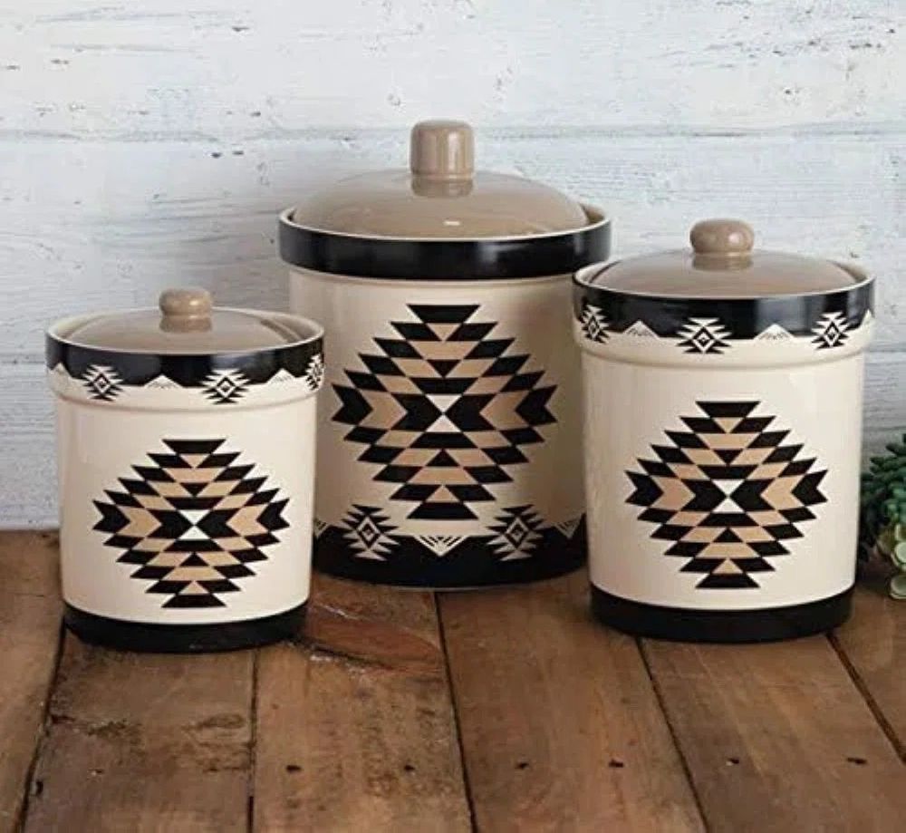 PASEO ROAD CHALET AZTEC CERAMIC 3-PIECE CANISTER SET