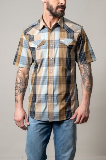 KIMES RANCH MEN'S SHORT SLEEVE CHICO PEARL SNAP SHIRT - BROWN, COLOR: BROWN, SIZE: MEDIUM