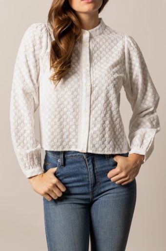 KIMES RANCH WOMEN'S LONG SLEEVE DAISYCHAIN BUTTON BLOUSE - PRISTINE, COLOR: PRISTINE, SIZE: SMALL