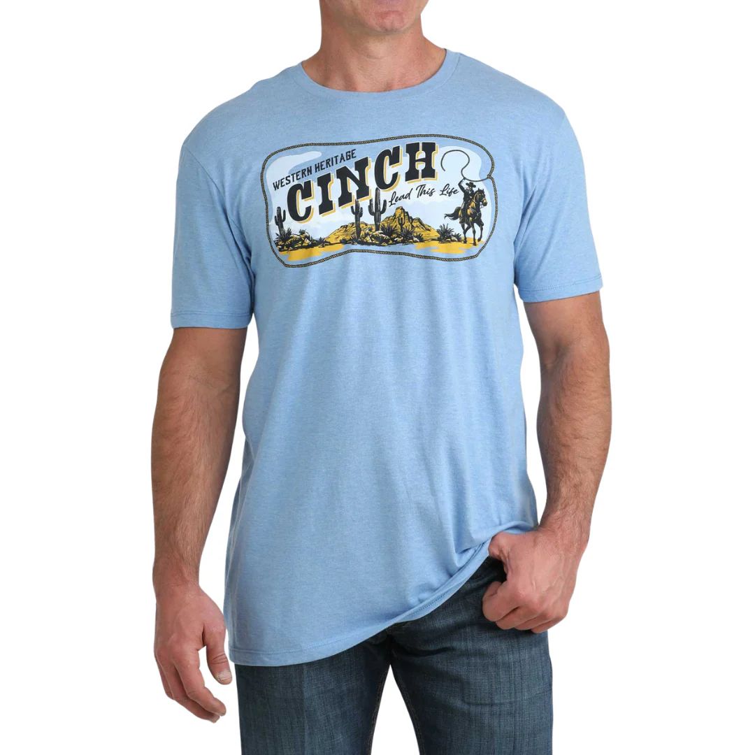 CINCH MEN'S SHORT SLEEVE WESTERN HERITAGE TEE SHIRT - BLUE
