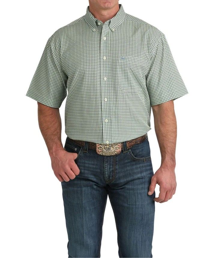 CINCH MEN'S SHORT SLEEVE ARENAFLEX BUTTON SHIRT - GREEN