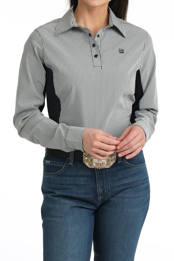 CINCH WOMEN'S LONG SLEEVE HYBRID QUARTER BUTTON PEARL SNAP SHIRT - BLACK