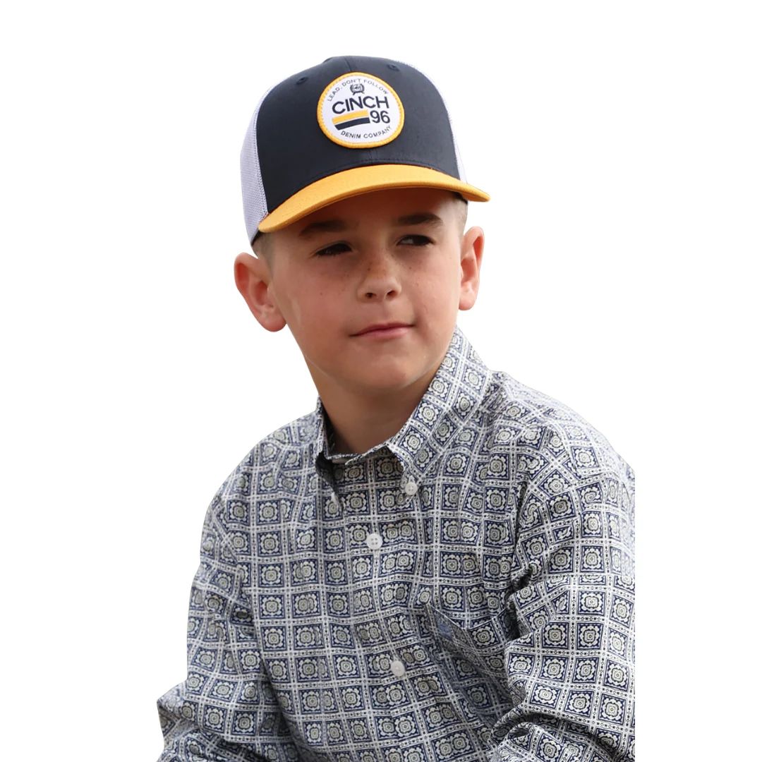 CINCH BOYS' SNAP BACK RETRO TRUCKER CAP - NAVY