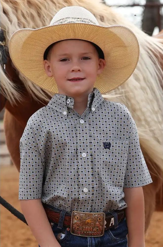 CINCH BOYS' SHORT SLEEVE CIRCULAR PRINT BUTTON SHIRT - MULTI