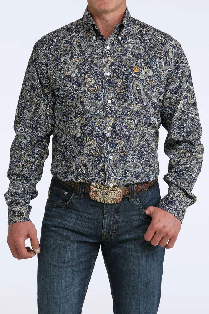 CINCH MEN'S LONG SLEEVE PAISLEY PRINT BUTTON SHIRT - ROYAL
